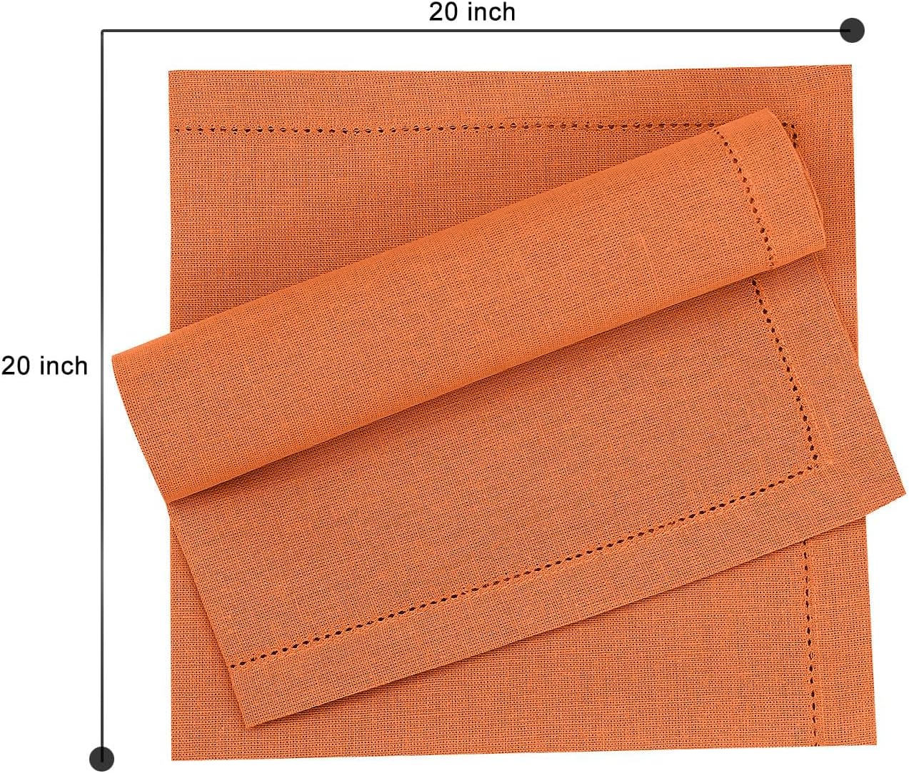 Ruvanti Premium Linen Napkins Set of 12-20x20 Inch, Classic Hemstitch, Mitered Corner Cloth Napkins - Soft, Elegant Dinner Napkins Cloth Washable for Weddings, Parties, Everyday Use - Fall/Orange
