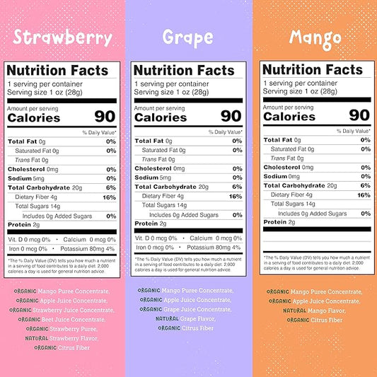 YOU LOVE FRUIT - Fruit Snacks Variety Pack 30 count, 100% Natural Gluten-Free, Vegan, Low Carb, Low Fat Fruit Kosher Snacks for Kids, College Students, Teachers and Offices, Healthy Fruit Snacks (Strawberry, Grape, Mango)
