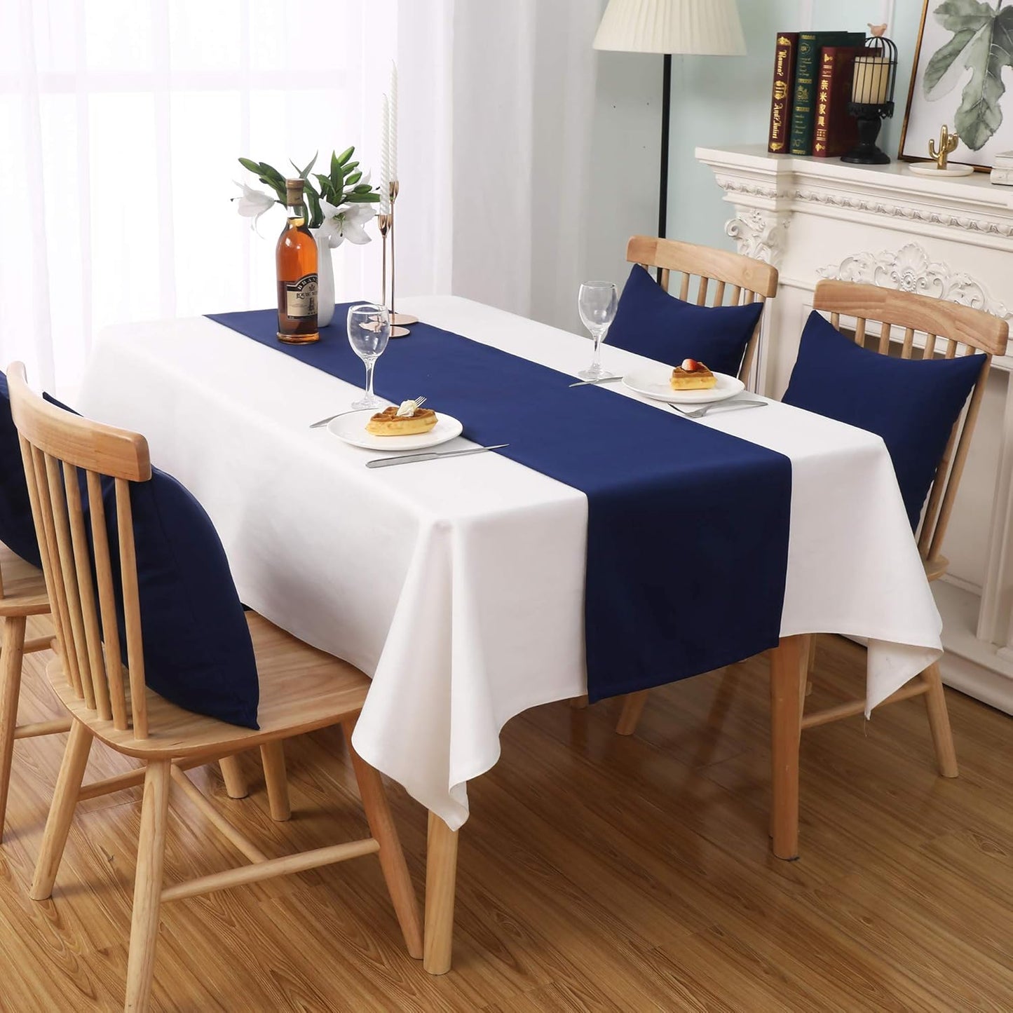 DUALIFE Navy Table Runner 108 inch Long 9 FT Soft Colo Handcrafted Decorative Cloth for Wedding Party Birthday Graduations Hotel Restaurant Banquet Catering Services Event 14x108 Inch 2 Pcs