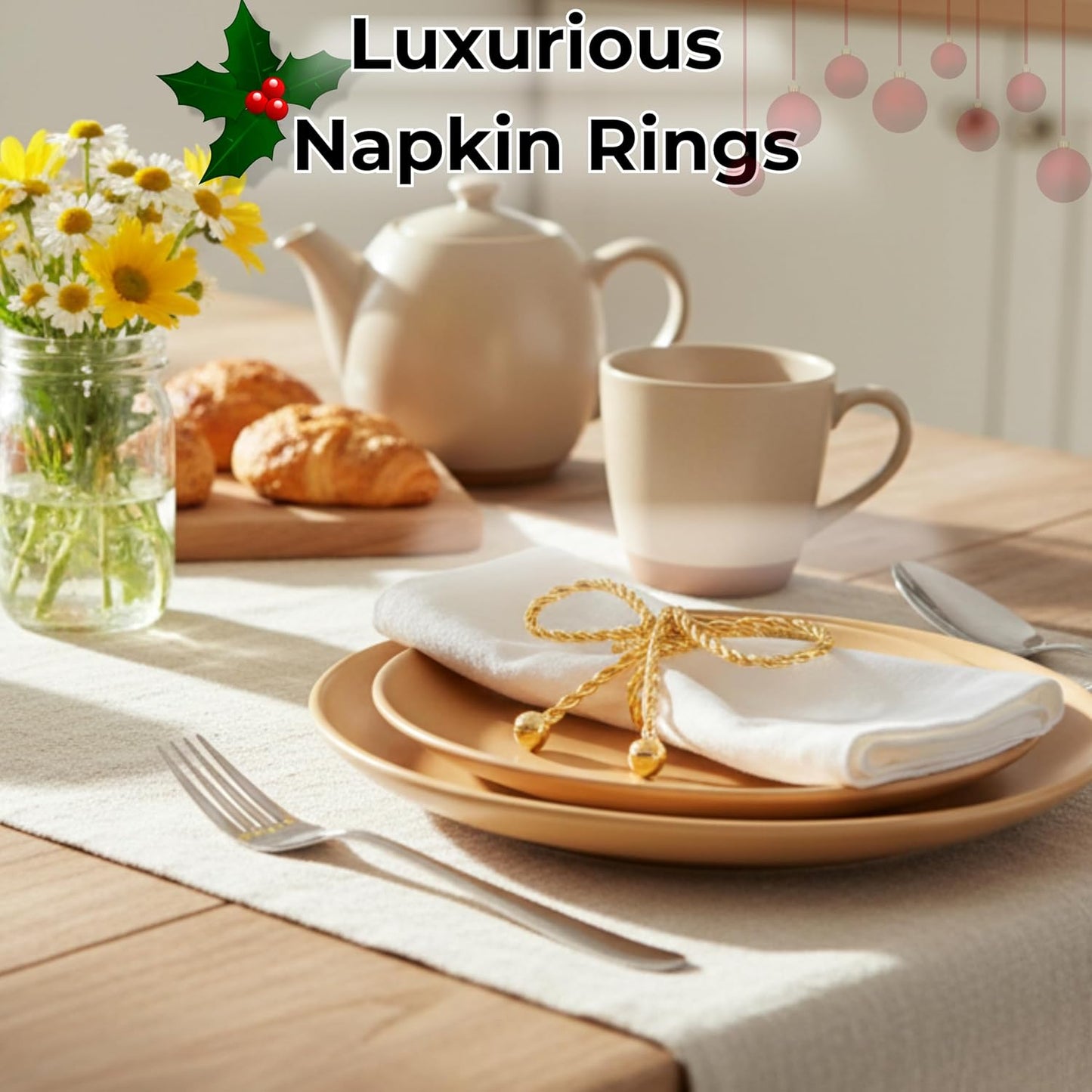 Napkin Rings Set of 12, Holiday Napkin Holders, Metal Napkin Rings for Safari Theme Table Décor Handmade for Holiday, Weddings, Receptions, Banquets, Events, Bow Shape, Gold - ALPHA Living HOME