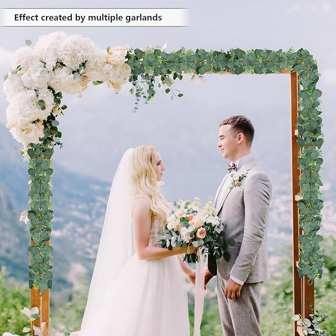 Vlorart 2 Pack Artificial Eucalyptus Garland, 5.5ft Faux Boxwood Eucalyptus Leaves Greenery Garland, Artificial Hanging Vines for Wedding Backdrop Arch Table Wall Home Party Decor