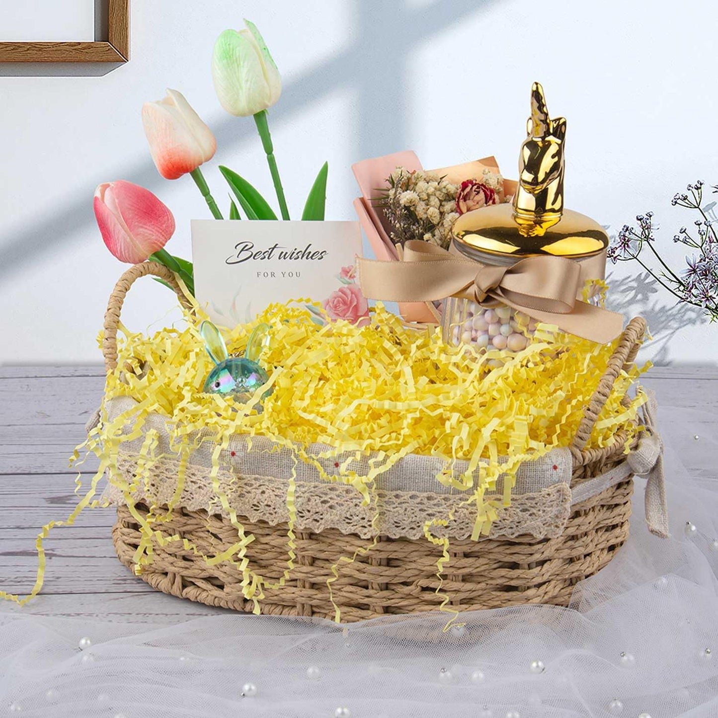 Caleihd 1/2 LB Crinkle Cut Paper Shredded Filler Paper for Gift Baskets Gift Box Confetti Paper Shreds Decoration Stuffing for Birthday, Weddings, Anniversaries, Christmas Wrapping Yellow
