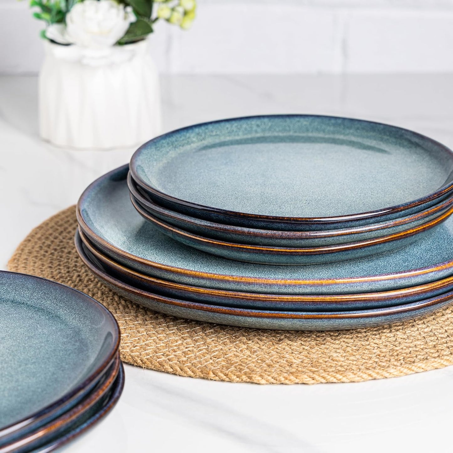 AmorArc Ceramic Dinner Plates Set of 6, 10.5 Inch Handmade Reactive Glaze Stoneware Plates, Rustic Shape Dinnerware Dish Set for Kitchen, Microwave & Dishwasher Safe, Scratch Resistant