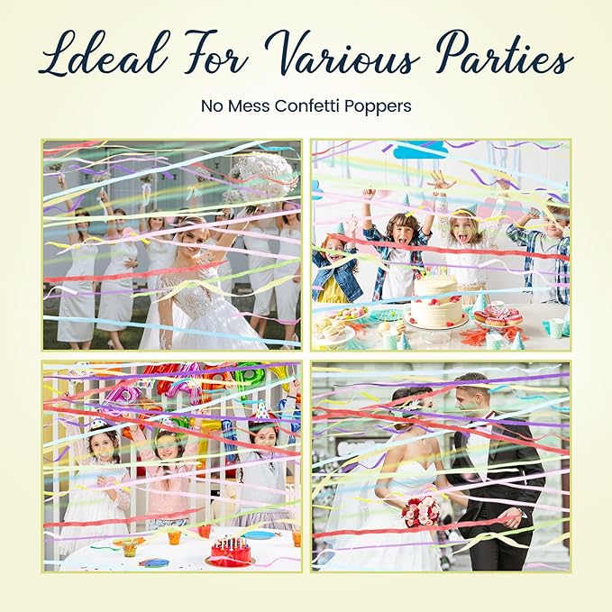 100 pack No Mess Streamers,Romantic Colorful Confetti Poppers,Colorful Hand Throw Party poppers for Birthday,Wedding,Celebrations,School Opening,Graduation,Retirement Party