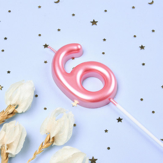 PHD CAKE 2.76 inch Classical Pink 6 Number Birthday Candles, Pink Number Candles, Cake Number Candles, Party Celebration
