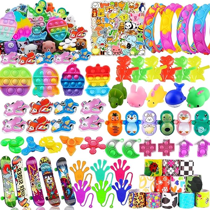 126 Pcs Party Favors for Kids, Treasure Box Toys for Classroom, Prize Box Toys for Kids, Goodie Bags Stuffers, Pinata Filler, Treasure Chest Fidget Birthday Gifts Stocking Stuffers