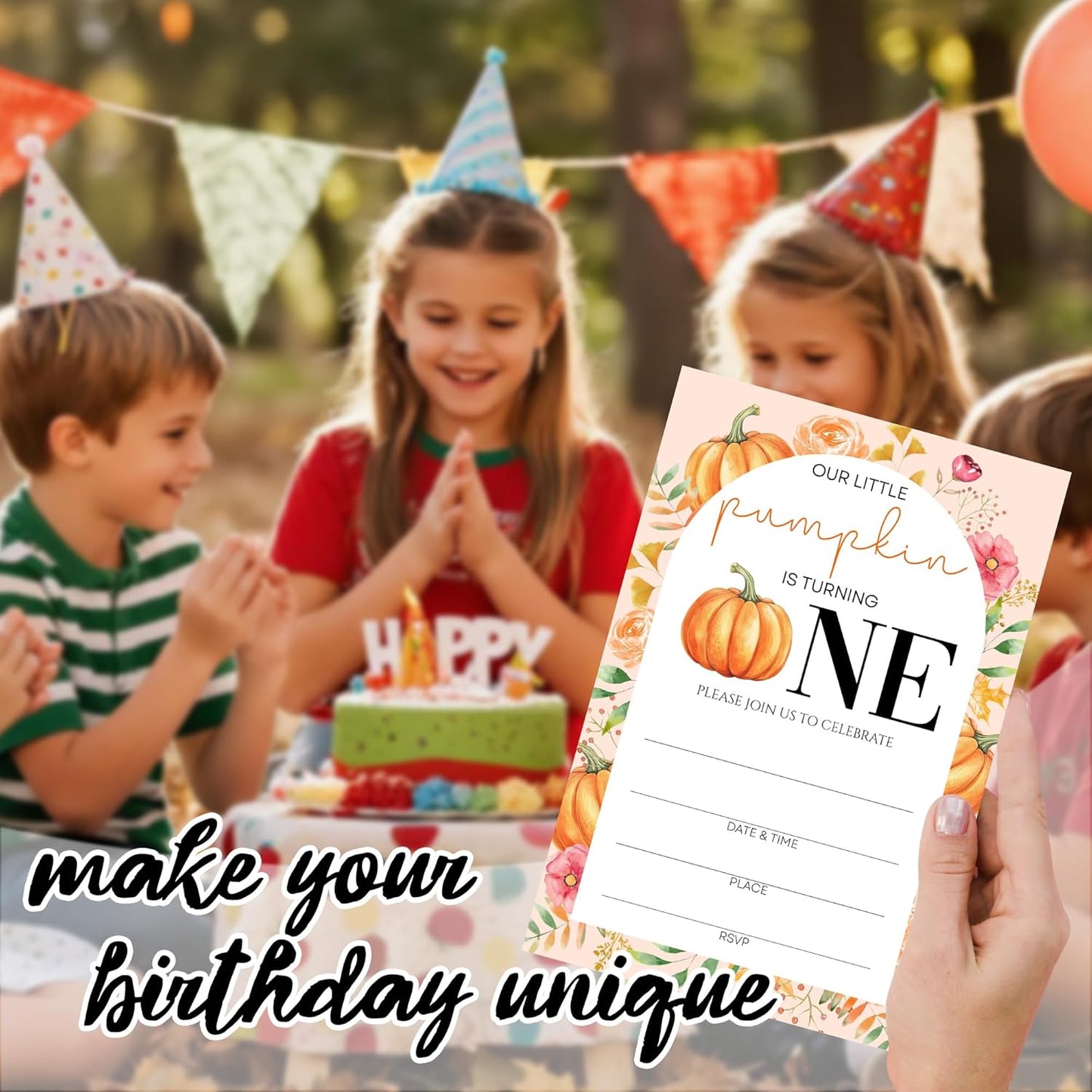 Birthday Invitations - Our Little Pumpkin Design Card with Envelopes And RSVP Cards - You're Invited 20Pcs Fill In Birthday Invitation Cards For Boys, Girls, Kids(4 x 6 Inch) (024)