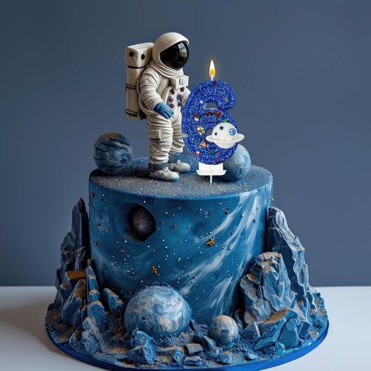 HXOUSE Spaceship Number 6 Birthday Candles - Outer Space Universe Birthday Candles for Cake, 6 Candle Topper for Anniversary Celebrations, Astronaut Rocket Party Decorations for Boys