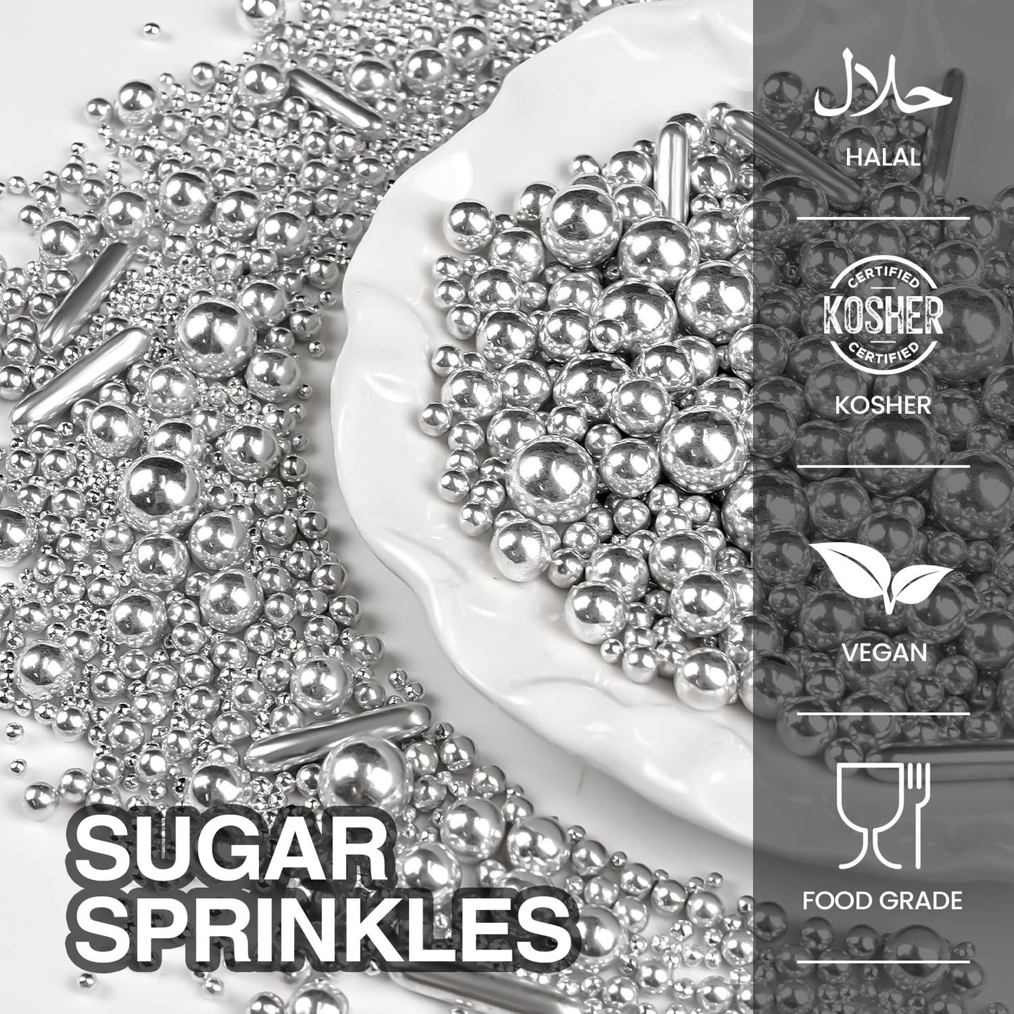 Christmas Silver Pearl Rods Sprinkles, Edible Sugar Candy Mix Size, 150g/5.29oz, Baking Cake Decoration, Food Grade, Cake Toppers, Easter, Celebration, Wedding Party Supplies