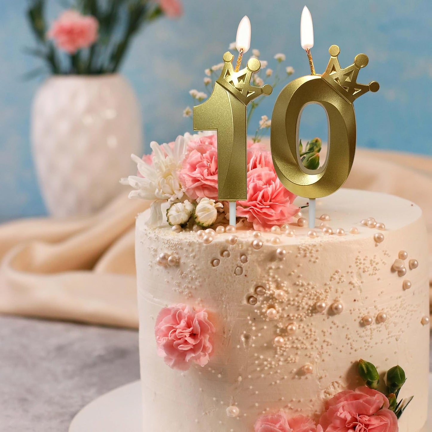 The Number 10 Gold Birthday Candles for Cake is Beautiful Number Candles for 10th Birthday Decorations for Man and Women(Gold-10, Crown)