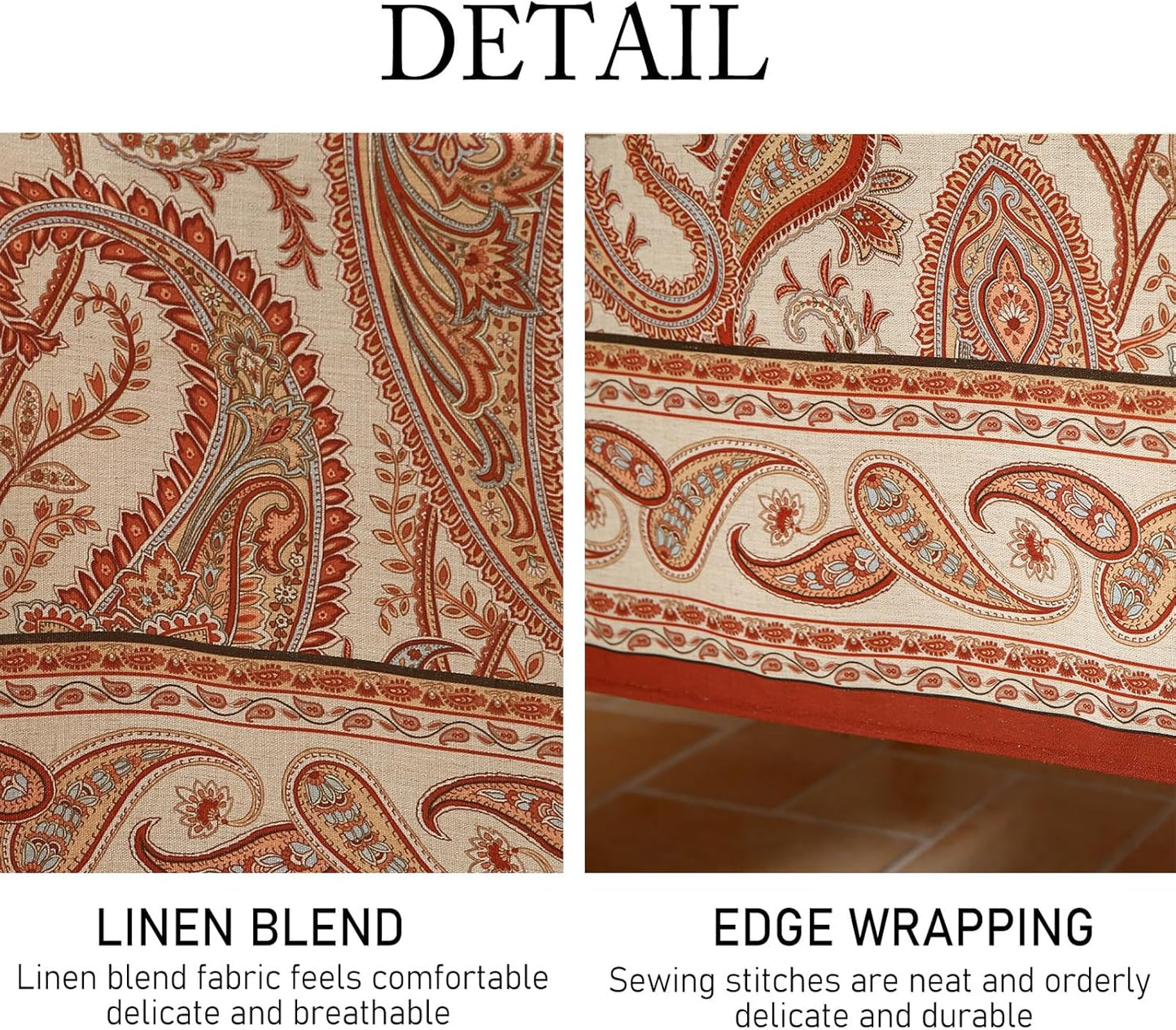 ISAENNE Designer French Red Long Tablecloth Rectangle,Linen Table Cloth with Cashew Pattern,Stain Proof Decor Tablecloths for Dining Thanksgiving Kitchen Christmas,63"*94"-Chauffrey D