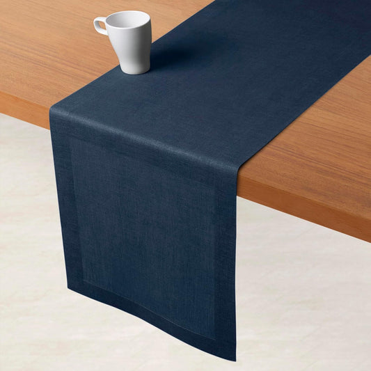 D'Moksha Homes Linen Navy Blue Table Runner 72 Inches Long - 100% Pure Linen 14 x 72 Inch Table Runner for Dining, Fall, Autumn and Halloween - Machine Washable