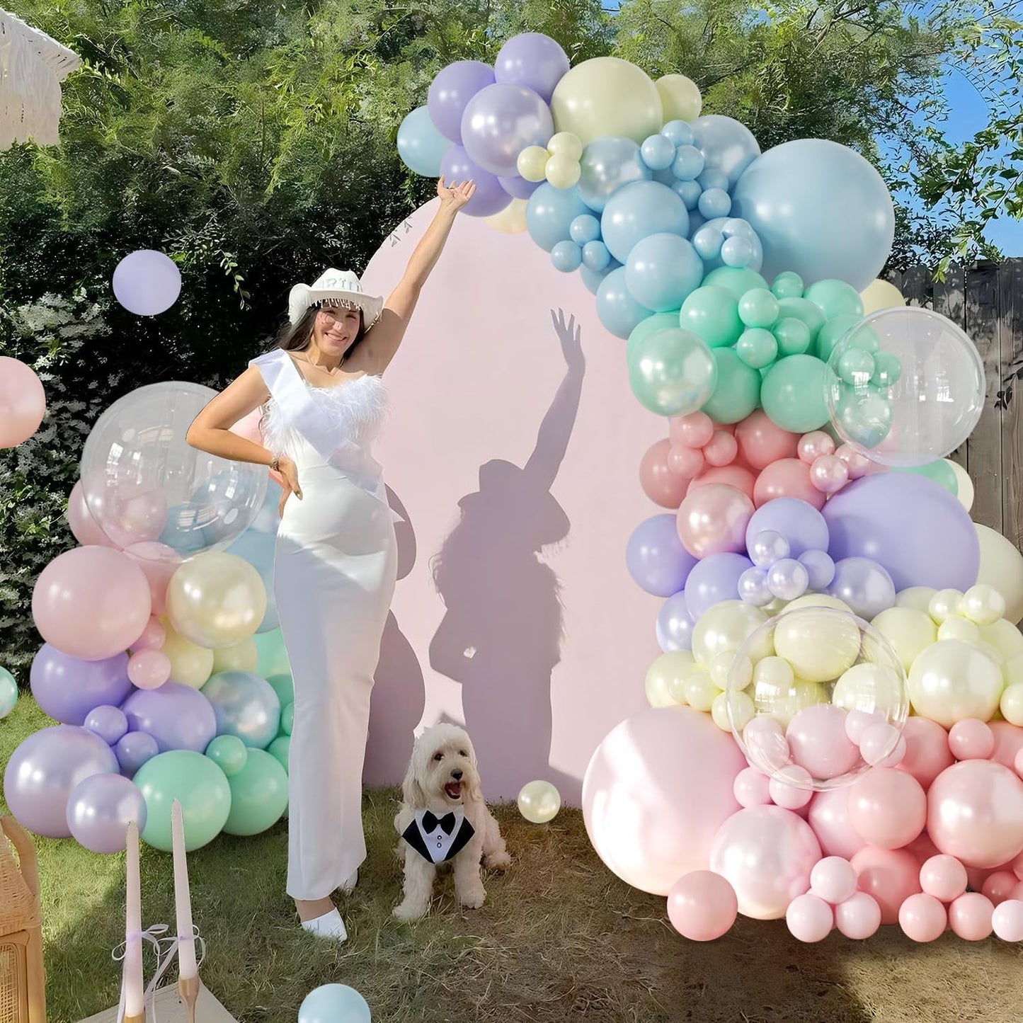 Pastel Rainbow Balloon Garland Arch Kit 126Pcs Double Stuffed Pearl Pink Blue Yellow Peach Purple Turquoise Clear Balloons for Birthday Party Baby Shower Gender Reveal Easter Spring Day Decorations