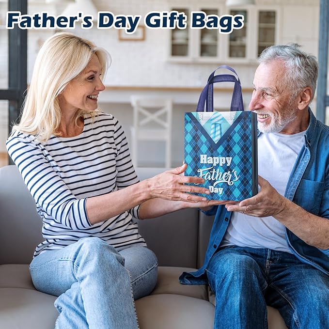 Wesnoy 24 Pcs Father's Day Gift Bags Treat Bags with Handle Happy Father's Day Tote Bags Reusable Best Dad Non Woven Gift Wrap Bags Fathers Day Goodie Bags for Dad Grandpa Party Favor Supplies