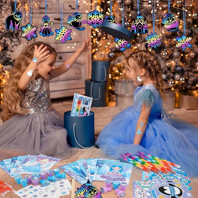BenLouis 192pcs Frozen Party Favors Set for Kids Winter Snowflake Coloring Book Christmas School Classroom Gift Reward Prize Crafts Bulk for Students Frozen Birthday Goodie Bag Stuffers Supplies