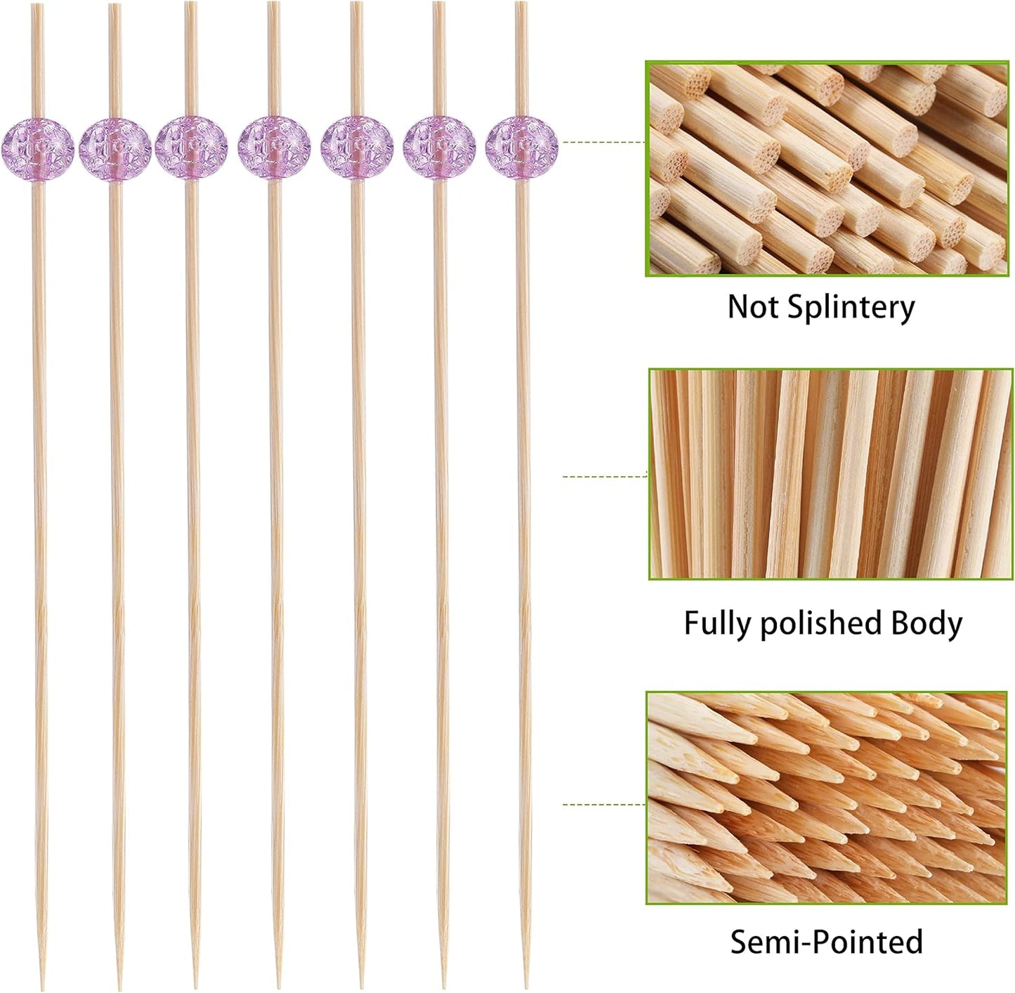 200 Pcs Cocktail Picks, 4.7 Inch Toothpicks for Appetizers, Bamboo Cocktail Sticks Skewers for Drinks, Desserts, Charcuterie, Wedding Party Fancy Toothpicks, Colour Pearl Mini Food Picks Decorative