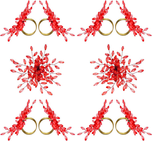 Christmas Napkin Rings Set of 12 for Dining Table Decoration Parties Everyday Metal Napkin Holder Leaf Red (Pack of 12)