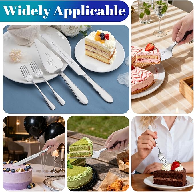 Eisinly 4-Piece Wedding Cake Cutting Set – Stainless Steel Cake Knife, Server & Forks, Silver