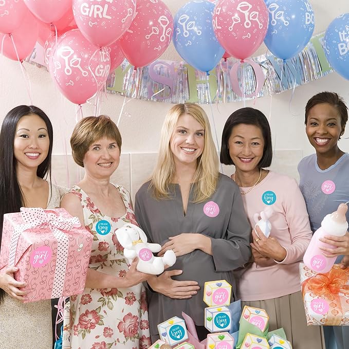 Pink or Blue Baby Gender Reveal Party Stickers – 100 Count (50 Team Boy + 50 Team Girl) – Gender Reveal Decorations & Voting Labels for Guests