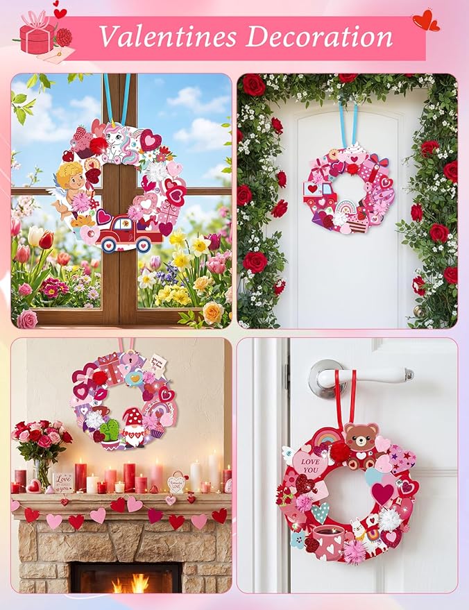 36 Sets Mother's Day Crafts - DIY Wreath Craft Kits with Foam Heart- Craft Ornaments, Party Decorations, Perfect for Craft Activities