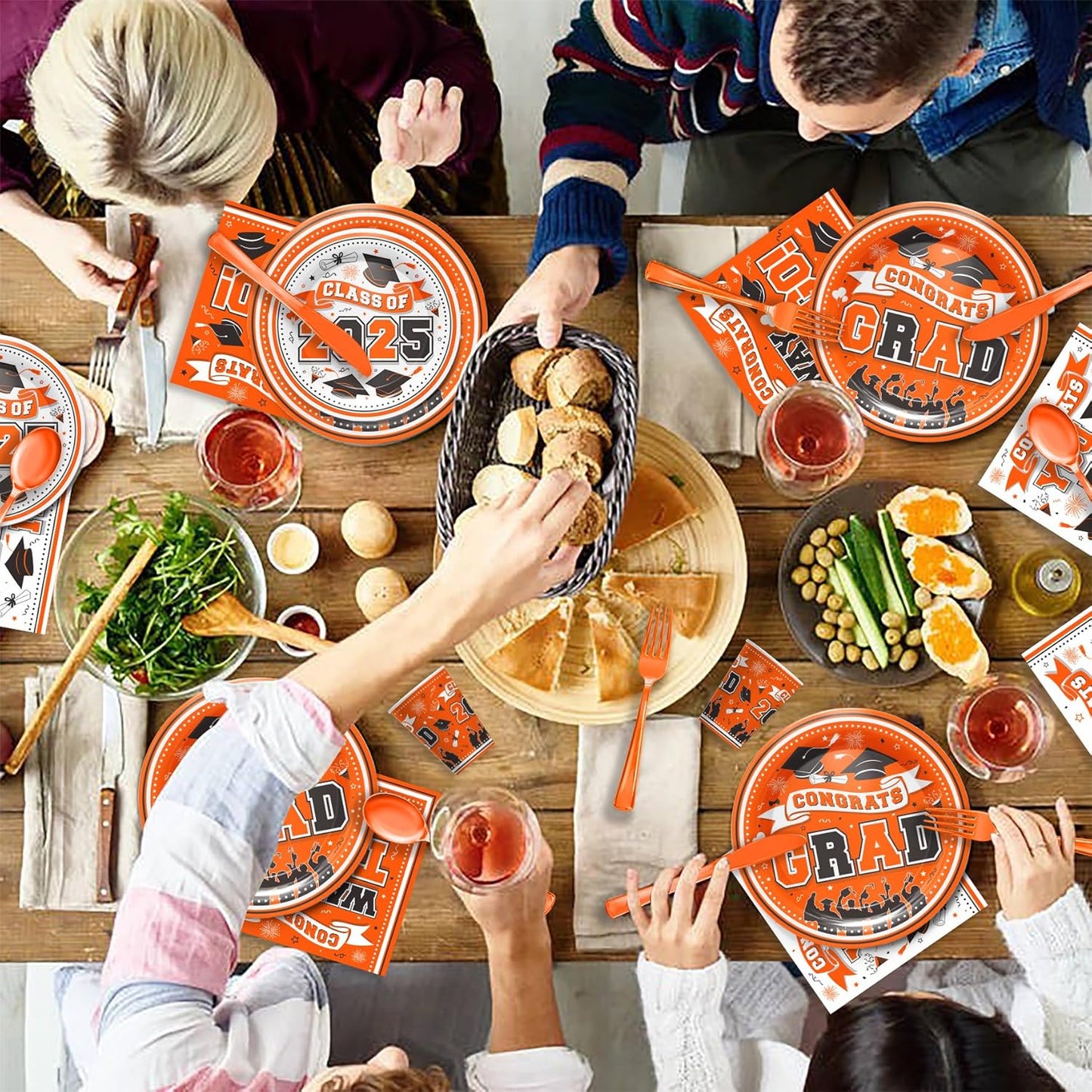 Graduation Decorations Class of 2025 - Orange Graduation Party Supplies 2025 Include Plates, Cups, Napkins, Cutlery, 24 Guests