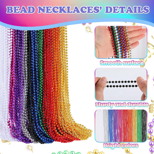 220 PCS Colorful Bead Necklace, 33 Inch Mardi Gras Christmas Beads, Bulk Metallic Party Beads for Mardi Gras Parade, St Patricks Day, Wedding, Birthday, Pirate Party, Carnival Party Favors