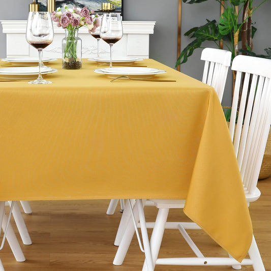 FOLINS&HOME Gold Rectangle Tablecloth - 90 x 132 Wrinkle Free Waterproof Polyester Table Cloths, Spillproof Heavy Duty Washable Table Cover for Party, Banquet, Wedding, Indoor - Rectangular/Oblong
