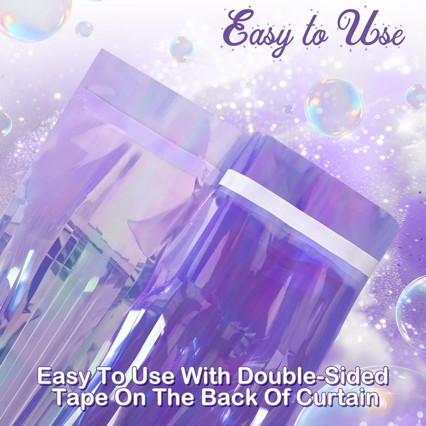 2 Pack Purple Iridescent Streamers Backdrop, 3.3x6.6ft Foil Fringe Curtains Lavender Holographic Door Tinsel Streamers for Birthday, Wedding, Holiday, Bachelorette, Theme Party Decorations