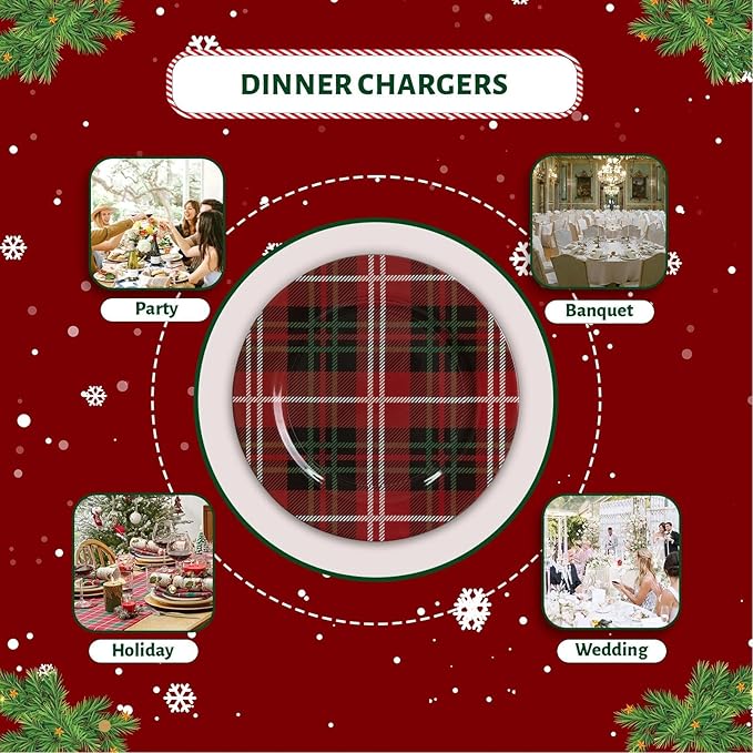 MAONAME Red Charger Plates Set of 6, 13 Inch Plastic Charger for Dinner Plates, Christmas Plate Chargers, Round Chargers for Table Setting, Wedding Decor