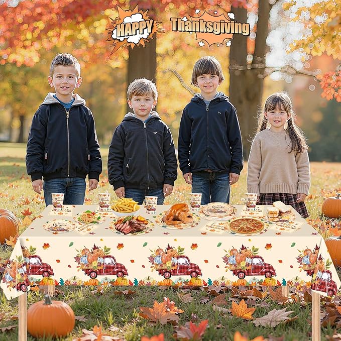 102 Pcs Thanksgiving Party Supplies Sets - Includes Happy Thanksgiving Dinner Paper Plates Napkins, Give Thanks Banner Dessert Plates Cups Tablecloth for Fall Thanks Giving Party Decorations, Serve 25