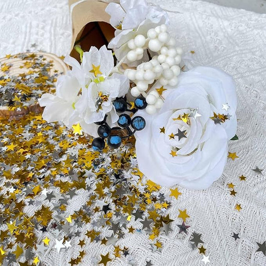 WEIKA 60g Star Confetti Glitter Star Table Confetti, Metallic Foil Star Glitter, Table Decorations for Party Wedding birthday graduation Decorations(Glitter Gold and Silver Set, 10mm and 6mm)
