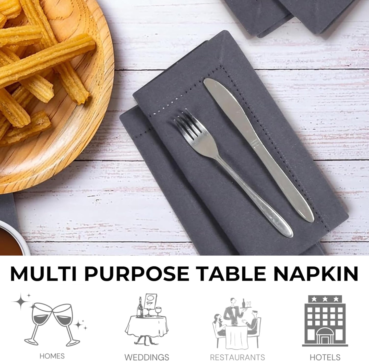 Bedding Craft Cotton Cloth Dinner Napkins Set of 12 – 18x18 Steel Grey with Hemstitched Mitered Corners – Machine Washable Reusable Napkins for Thanksgiving & Christmas