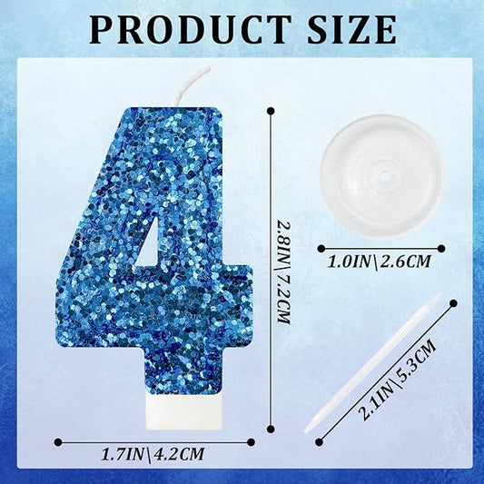 Zailo Birthday Number Candles, Glitter Number Candle Cake Decorations with Sequins, Cupcake Decorations for Girls, Women, Party Anniversary Celebrations (Number 4, Blue)
