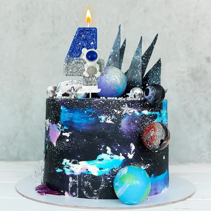HXOUSE Astronaut 4th Birthday Candle - Space Universe Sparkler 4 Candle for Birthday Cake Boy, Topper for Party Decorations Anniversary Celebrations (Number 4)