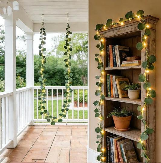 Vines with Lights Battery Operated, 20ft 60 LED Eucalyptus Garland String Lights with Remote, Leaf Lights for Bedroom, Room, Wall, Garden, Party, Wedding Decor (Warm White)