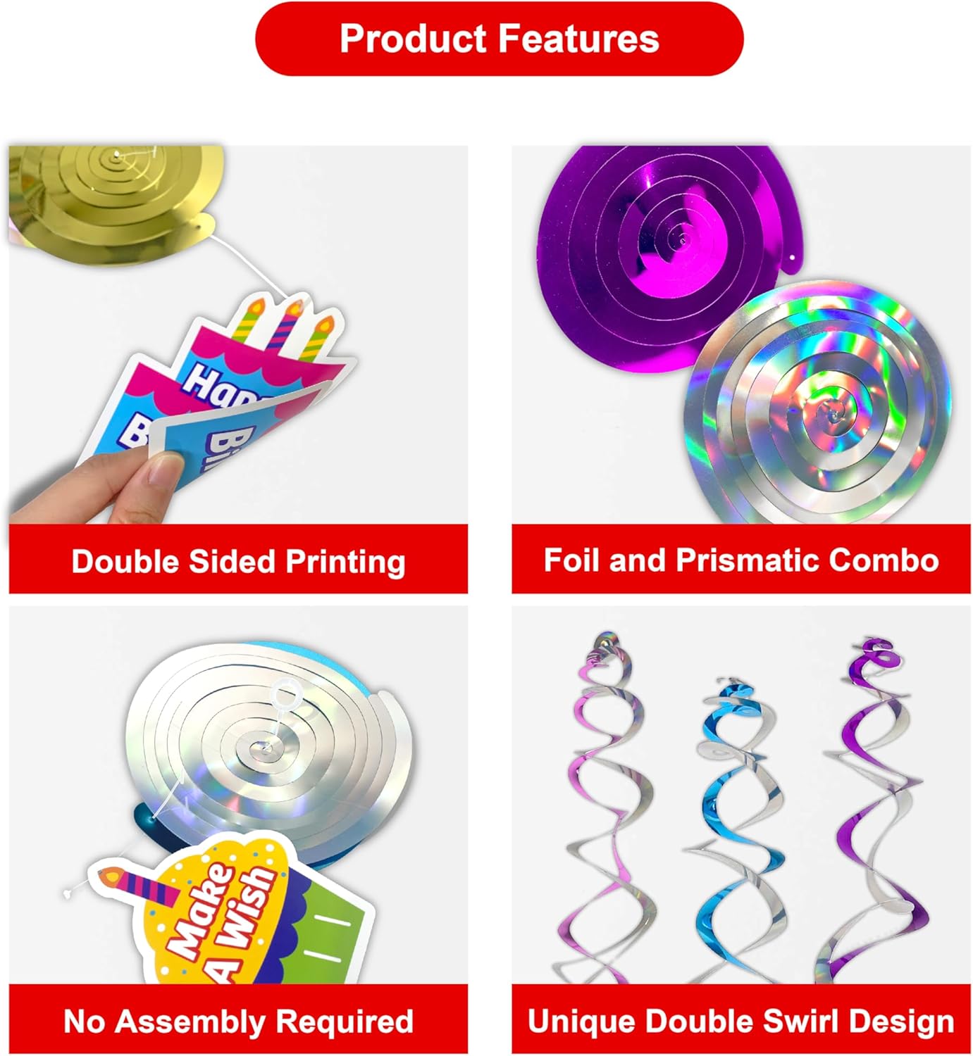 18Pcs Birthday Party Hanging Decorations - Colorful Swirl Streamers with "Happy Birthday," "Let's Celebrate," & "Make a Wish" Signs | Perfect for Parties, Birthdays, and Celebrations