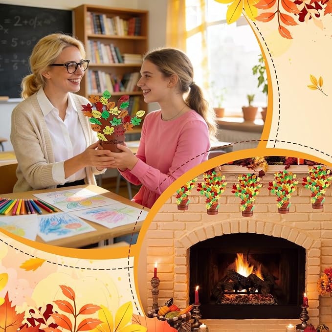 FULAIERGD 32 Pcs Fall Thankful Tree Craft Kits Make Your Own Handprint Paper Trees DIY Thanksgiving Trees Decorations Tree of Thanks Kit Supplies for Home Religious Church Fun Activities