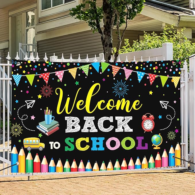 Large Welcome Back To School Banner Decorations 72x44 Inch, First Day of School Backdrop Banner Flag Photography Background for Kids Class Student Congratulations School Decorations Prom Supplies