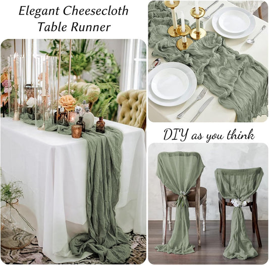 12 Pack Sage Green Table Runner 10FT Cheesecloth Table Runner 21 x 120 inch Boho Gauze Cheese Cloth Table Runner Rustic Sheer Table Runner for Party Wedding Bridal Baby Shower Birthday Table Decor
