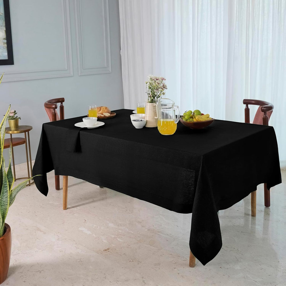 D'Moksha Homes Black Linen Tablecloth 60 x 140 Inch - 100% Pure Linen Tablecloth for Rectangle Tables - Machine Washable Table Cloth for Fall, Autumn and Halloween
