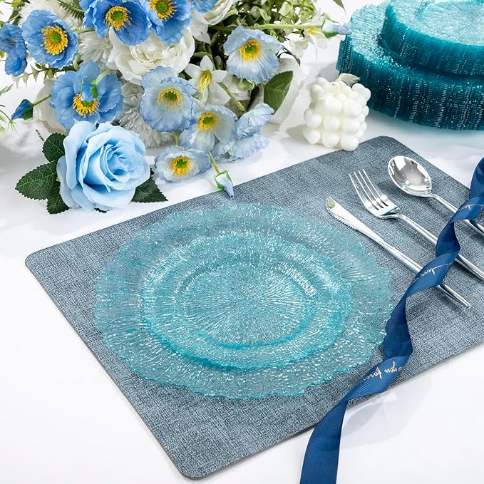 U-QE 60PCS Clear Blue Plates - Glitter Blue Plastic Hanukkah Plates Disposable&Reusable - Heavy Duty Plastic Plate for Hanukkah, Party&Wedding Including 30 Dinner Plate 10" & 30 Appetizer 7"