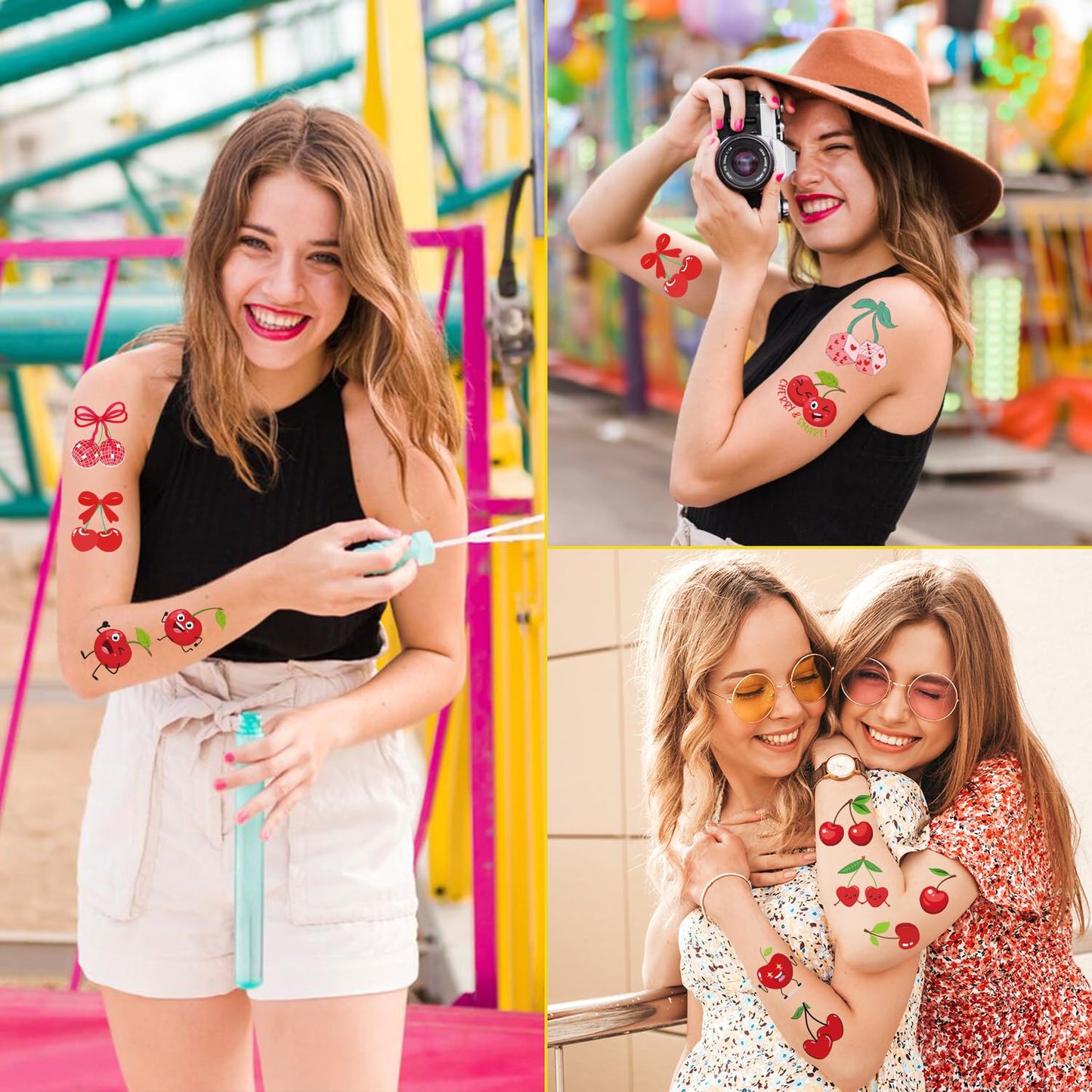 Cherry Temporary Tattoos Stickers - 200+ Cherry Birthday Decorations Cute Red Cherries Fake Tattoo Gifts for Kids Girls Funny Fruit Themed Party Favors Supplies Women Men Prizes Rewards
