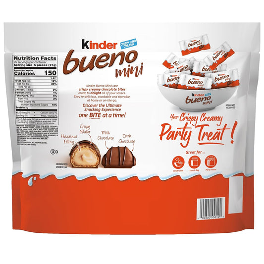 Kinder Bueno Mini, 125 Count Party Pack, Milk Chocolate and Hazelnut Cream, Individually Wrapped Chocolate Bars, 23.8 oz