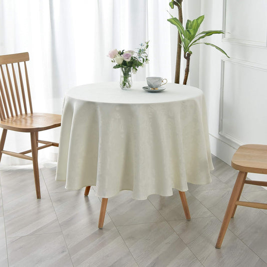 maxmill Jacquard Round Table Cloth Damask Design Waterproof Antiwrinkle Heavy Weight Soft Tablecloths for Circular Table Cover and Kitchen Dinning Tabletop Round 70 Inch Ivory