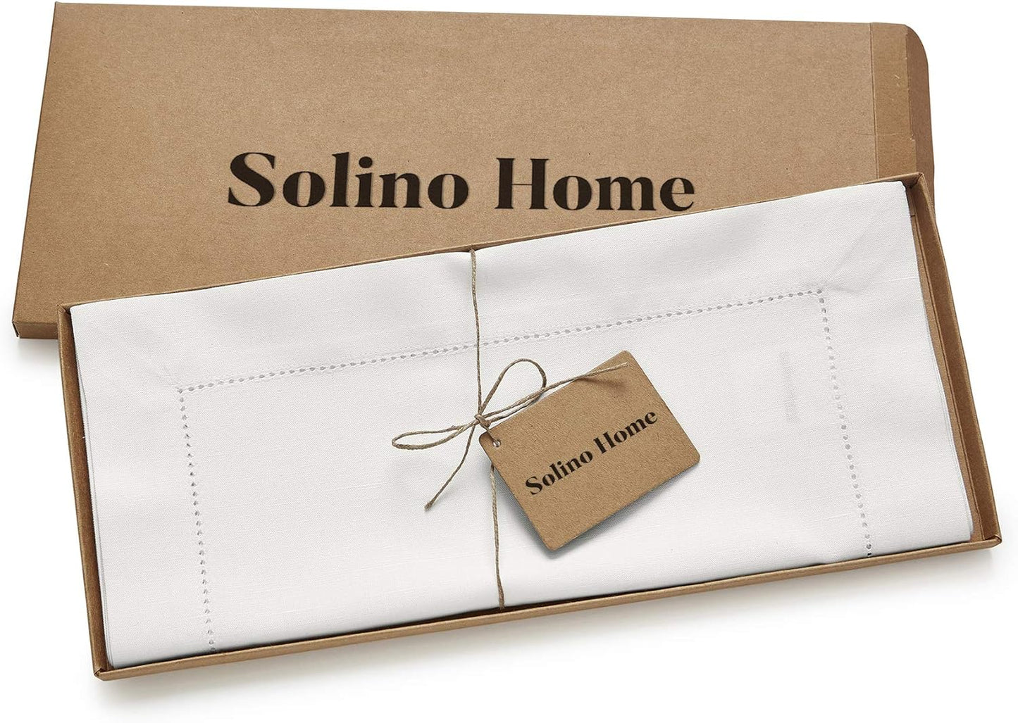 Solino Home White Table Runner 156 Inches Long - Cotton Linen Hemstitch Extra Long Table Runner 14 x 156 Inch for Fall, Autumn, Halloween, Thanksgiving, Christmas, Holiday