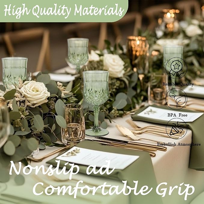 Plastic Wine Glasses, Plastic Goblets Vintage Style Cordial Unbreakable Drinking Glasses, Reusable Drinkware for Wedding Reception, Grand Event Party Supplies, Easter (100, New Green)