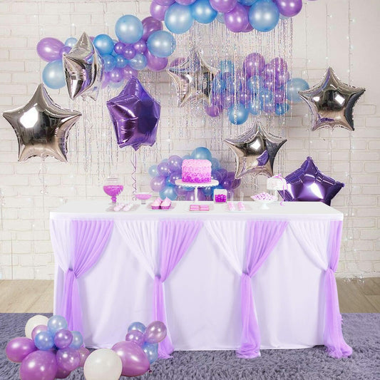 Purple Table Skirt 6ft Lavender Ruffle Tutu Table Skirts Tulle Table Cloths for Parties Baby Shower Girl Butterfly Elephant Birthday Party Wedding Dessert Banquet Decorations