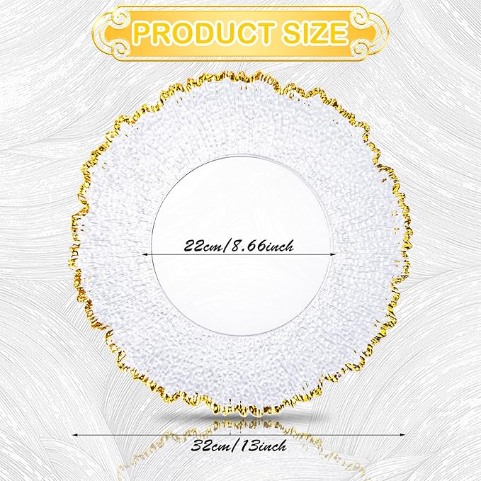 20pcs Clear and Gold Charger Plates Bulk 13inch Plastic Chargers for Dinner Plate Disposable Charger Plates Table Chargers for Wedding,Afternoon Tea,Spring,Mother's Day,Valentine's Day,Easter,Business