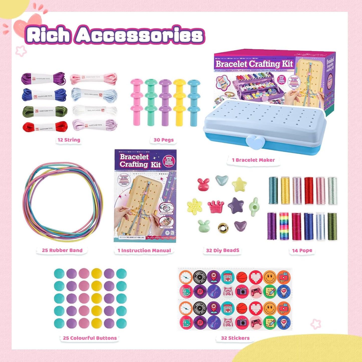 Cmiolacuna Friendship Bracelet Making Kit for Girls, 3-Layer Storage Box Arts and Crafts Bracelets Jewelry String Maker Kit Ages 8-12,Best Christmas Birthday Gift for Girls 6 7 8 9 10 11 12 Year Old