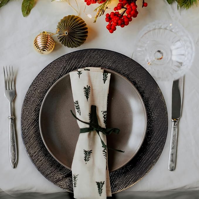 13" Antique Black Charger Plates, Round Charger for Dinner Plates, Farmhouse Plate Chargers, Rustic Table Chargers for Parties, Family Dinners, 6Pcs